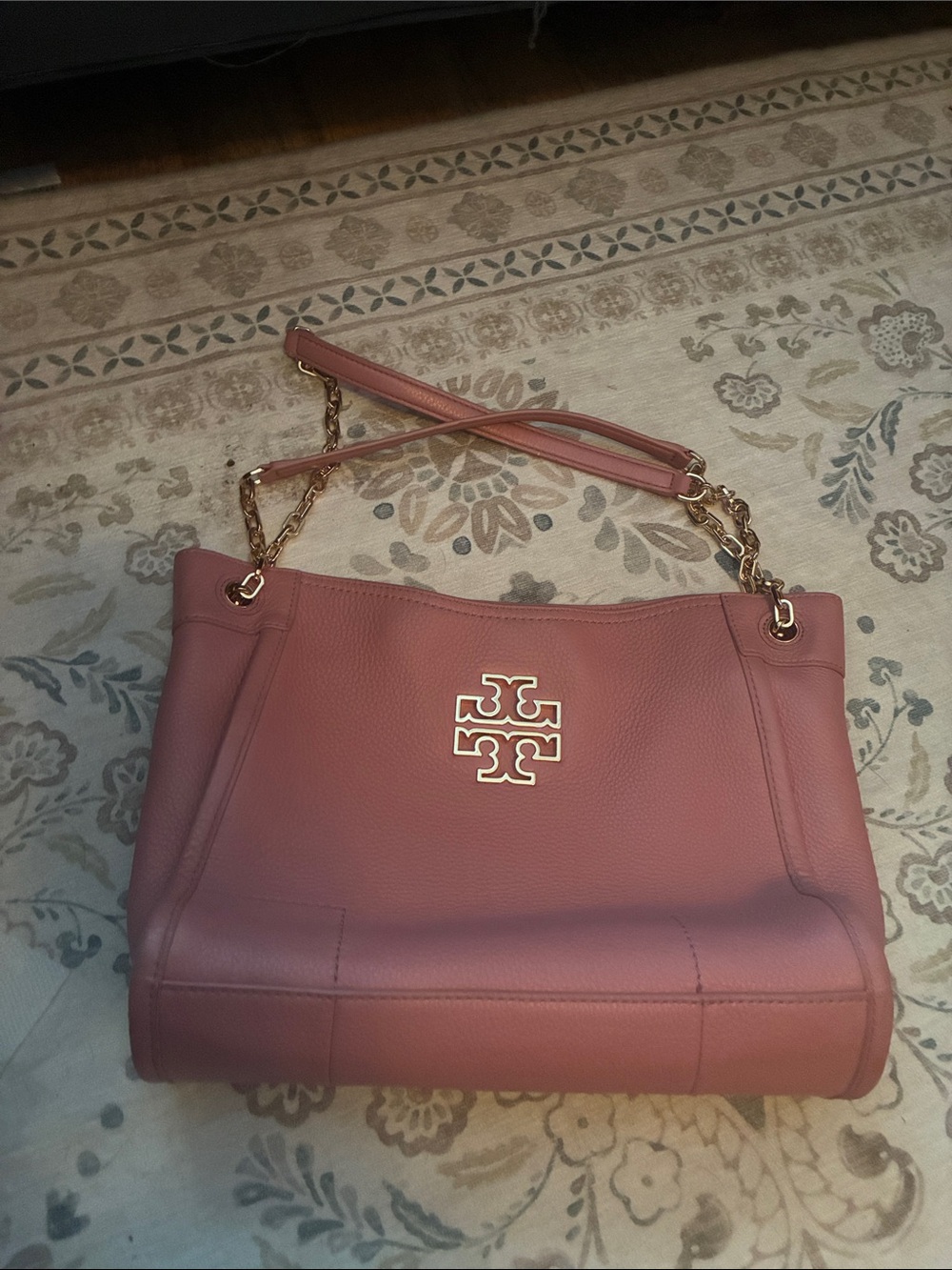 Tory Burch Rose Pebbled Leather Chain Shoulder Bag